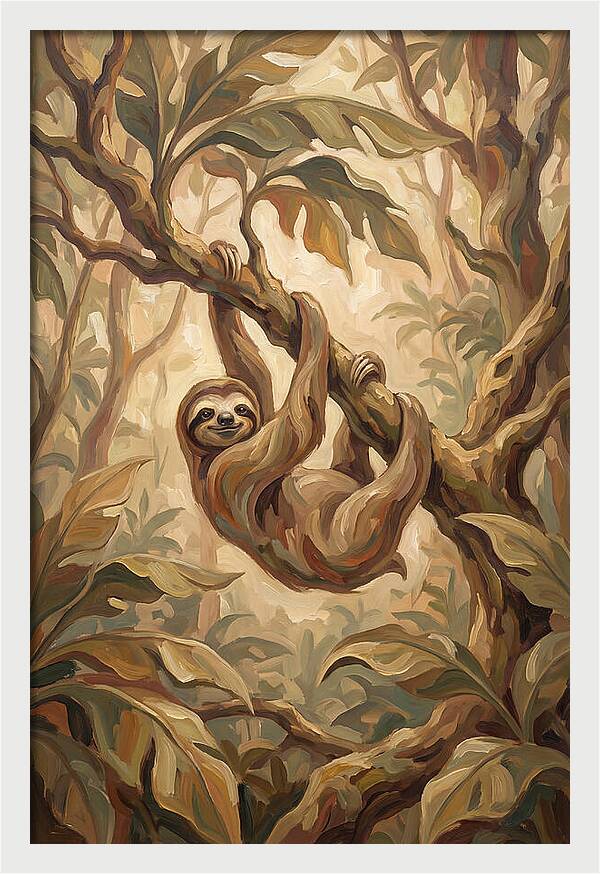 Sloth Hanging From Tropical Tree Branch