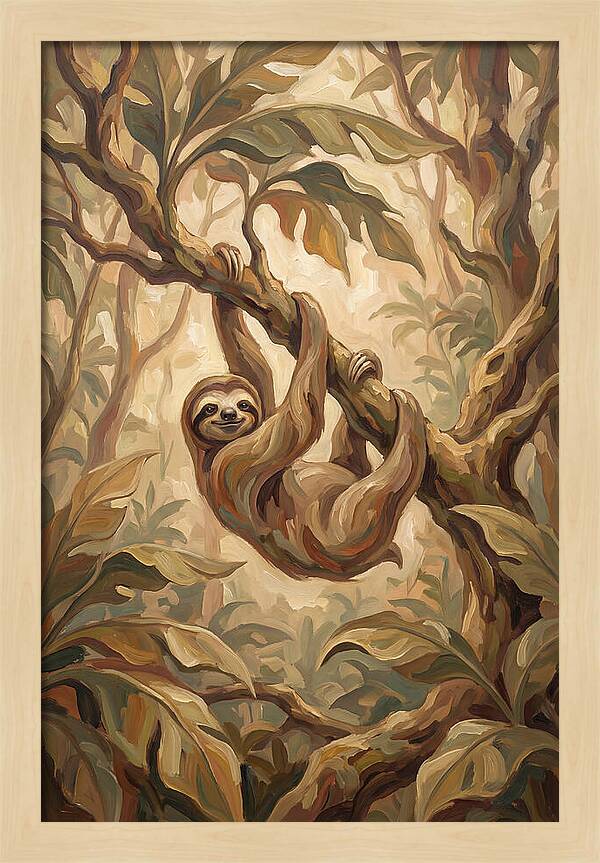 Sloth Hanging From Tropical Tree Branch