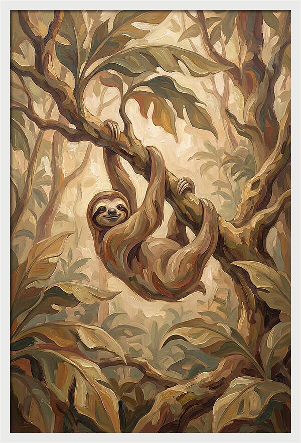 Sloth Hanging From Tropical Tree Branch