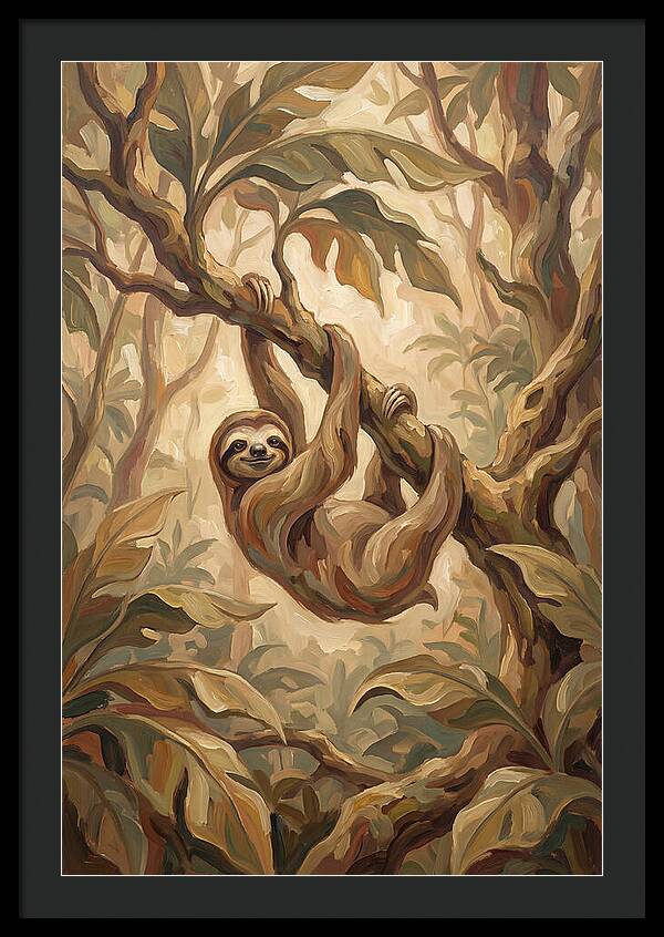Sloth Hanging From Tropical Tree Branch