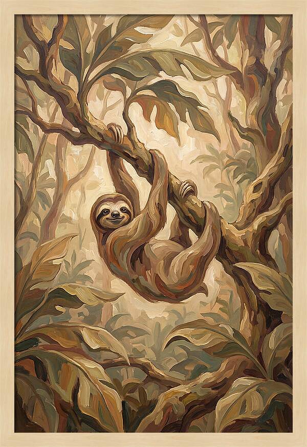 Sloth Hanging From Tropical Tree Branch