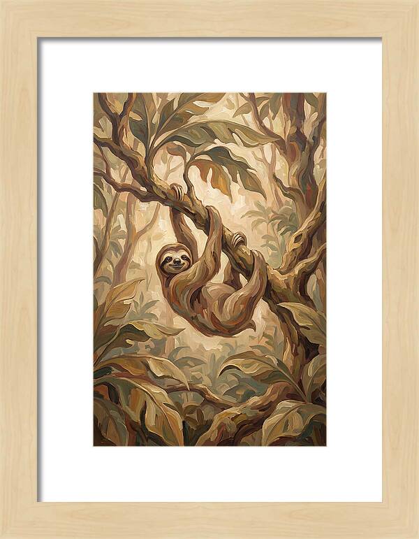Sloth Hanging From Tropical Tree Branch