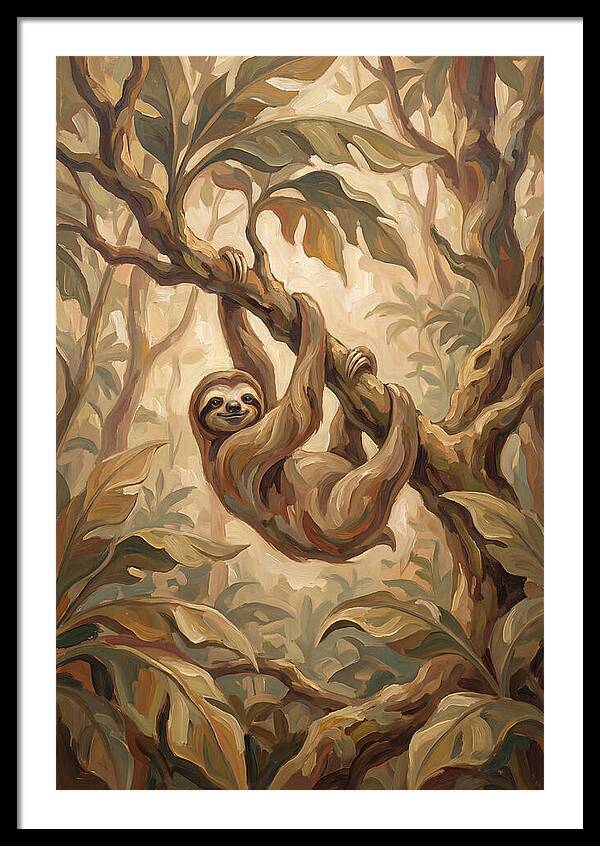 Sloth Hanging From Tropical Tree Branch