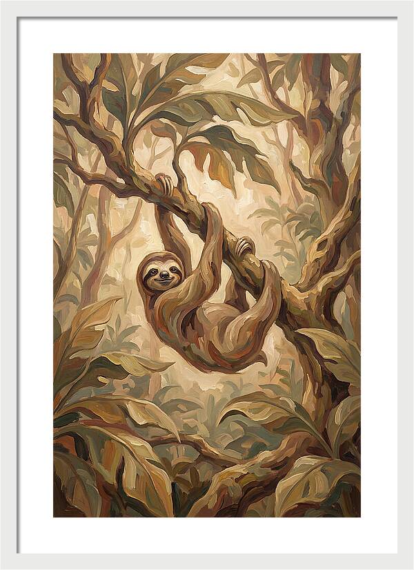 Sloth Hanging From Tropical Tree Branch