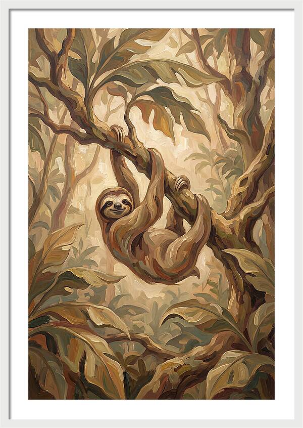 Sloth Hanging From Tropical Tree Branch