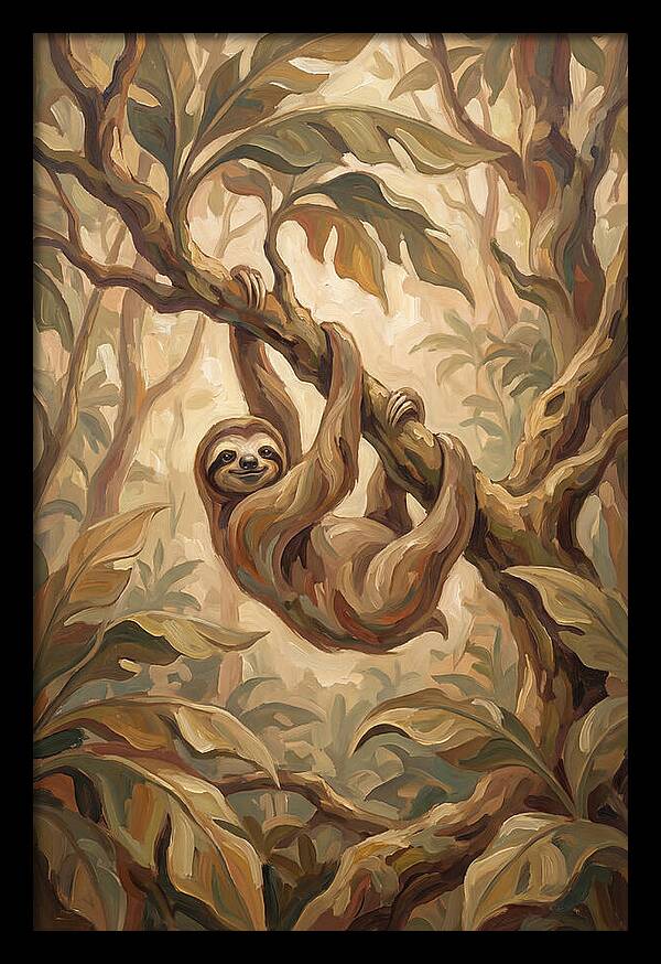Sloth Hanging From Tropical Tree Branch