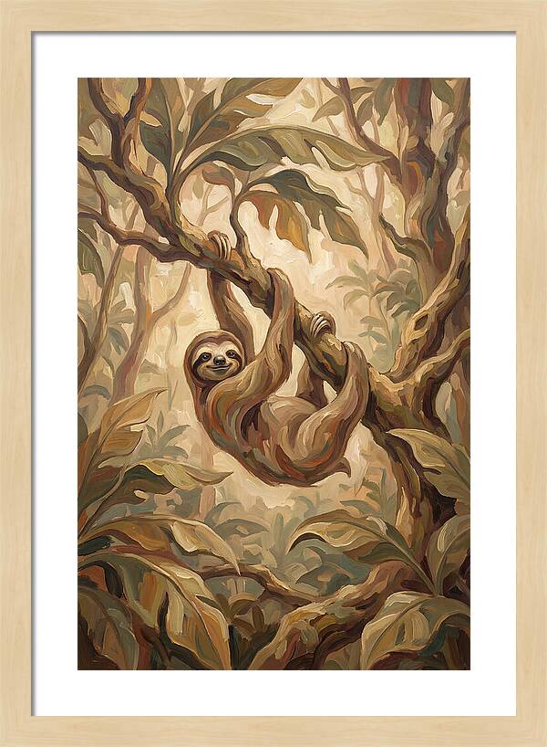 Sloth Hanging From Tropical Tree Branch