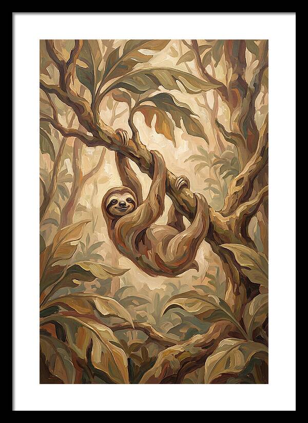 Sloth Hanging From Tropical Tree Branch
