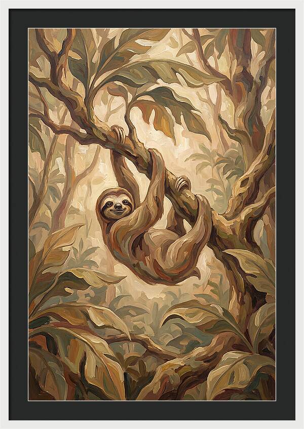 Sloth Hanging From Tropical Tree Branch