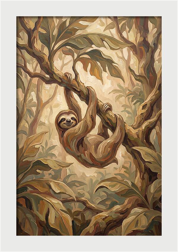Sloth Hanging From Tropical Tree Branch