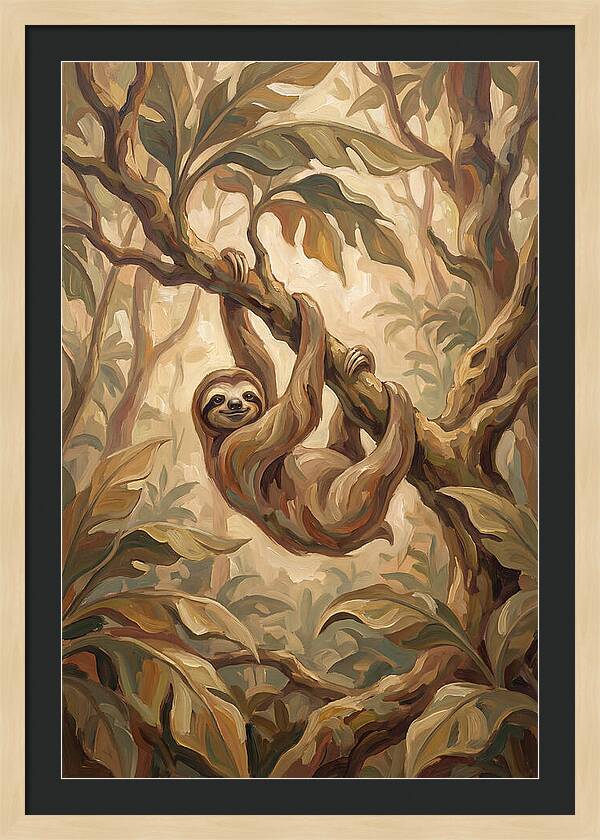 Sloth Hanging From Tropical Tree Branch