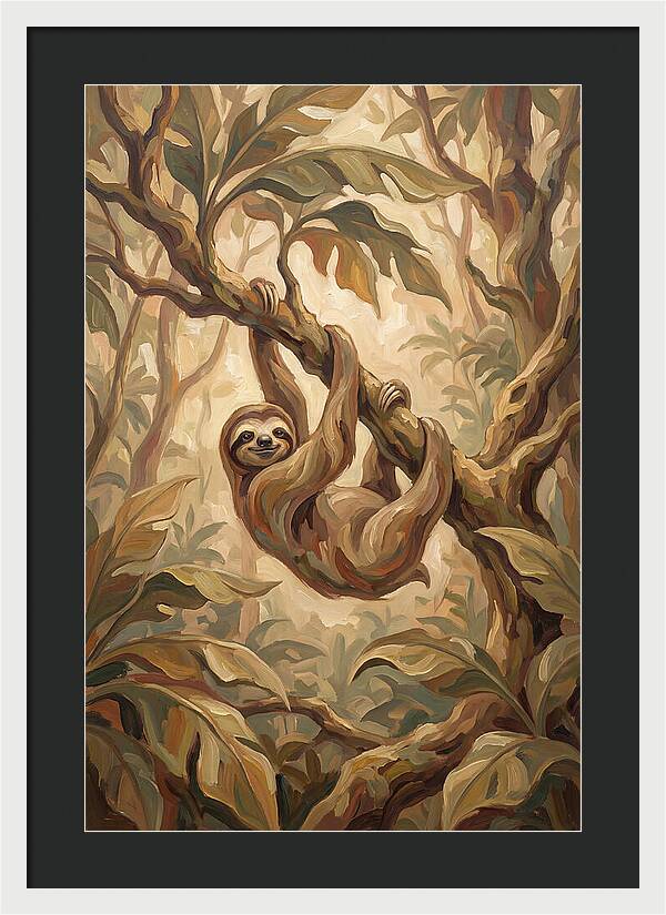 Sloth Hanging From Tropical Tree Branch