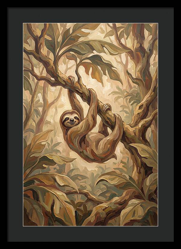 Sloth Hanging From Tropical Tree Branch