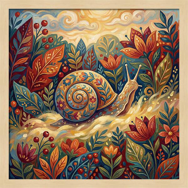 Snail Among Vibrant Flora