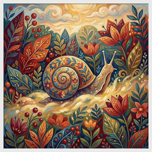 Snail Among Vibrant Flora