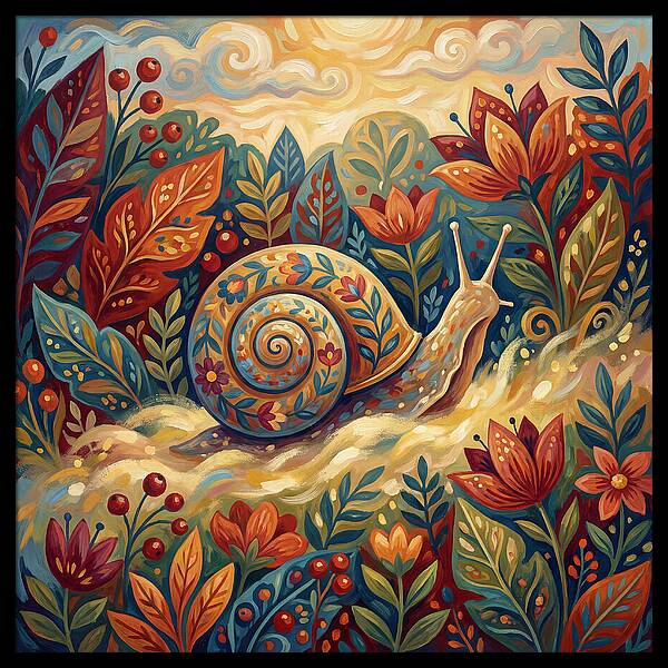 Snail Among Vibrant Flora