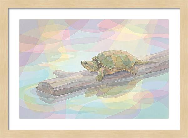 Snapping Turtle On Log