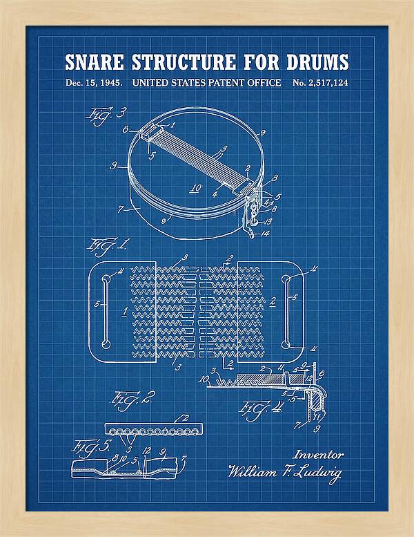 Snare Structure For Drums Ludwig Blueprint Patent Us2517124a