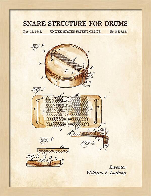 Snare Structure For Drums Ludwig Watercolor Patent Us2517124a