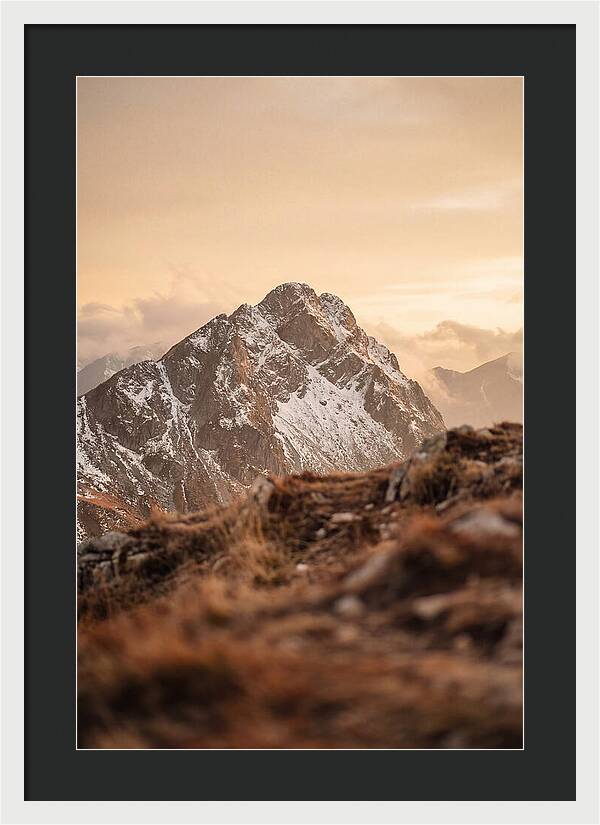 Snow Capped Mountain Peak At Golden Hour