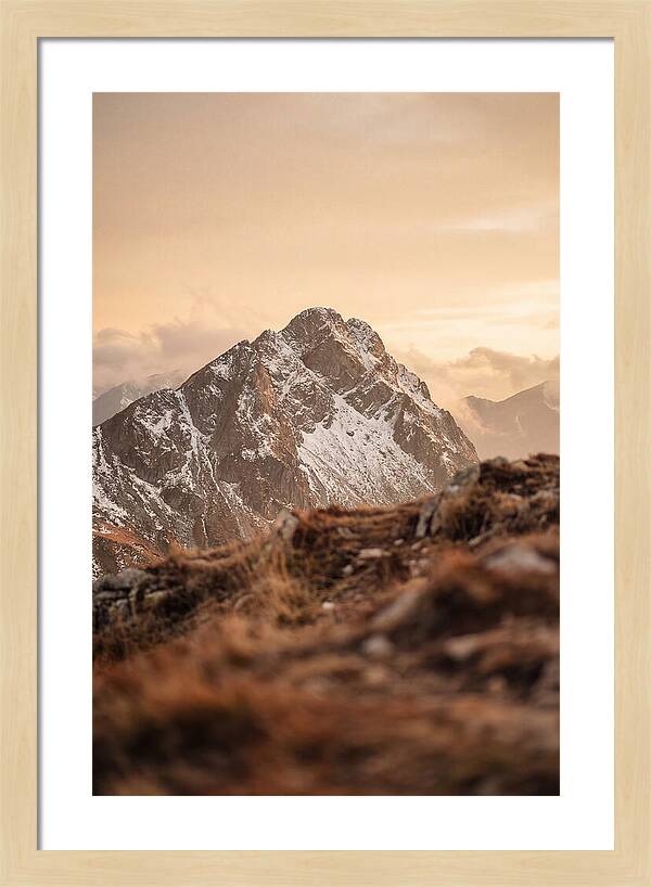 Snow Capped Mountain Peak At Golden Hour
