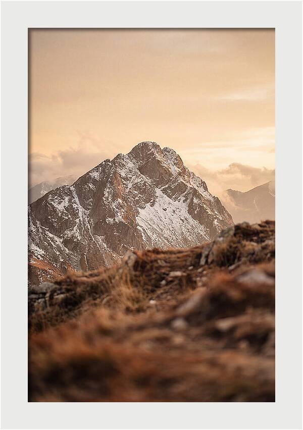 Snow Capped Mountain Peak At Golden Hour