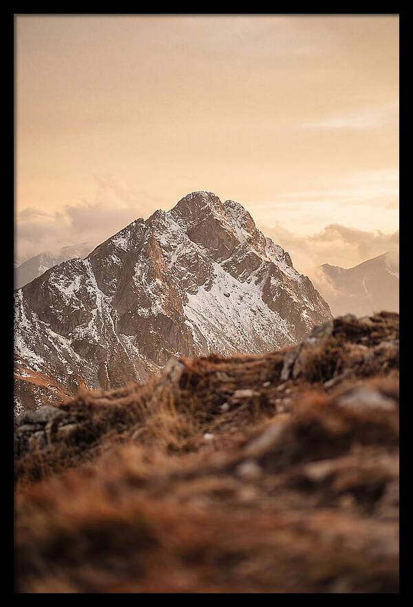 Snow Capped Mountain Peak At Golden Hour