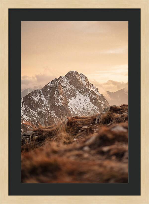 Snow Capped Mountain Peak At Golden Hour