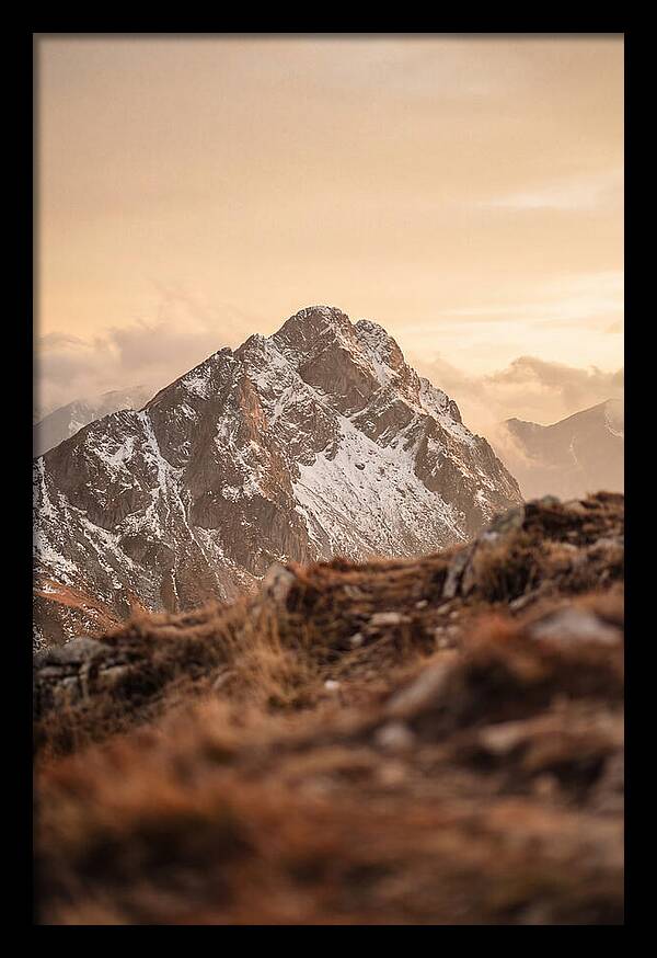 Snow Capped Mountain Peak At Golden Hour