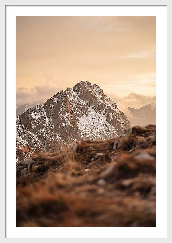 Snow Capped Mountain Peak At Golden Hour