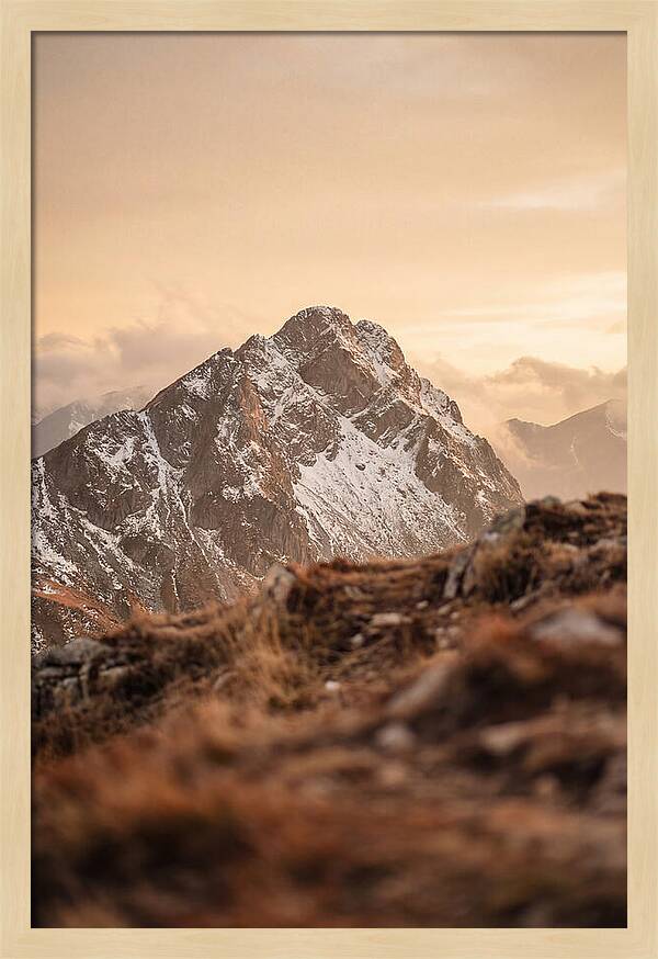 Snow Capped Mountain Peak At Golden Hour