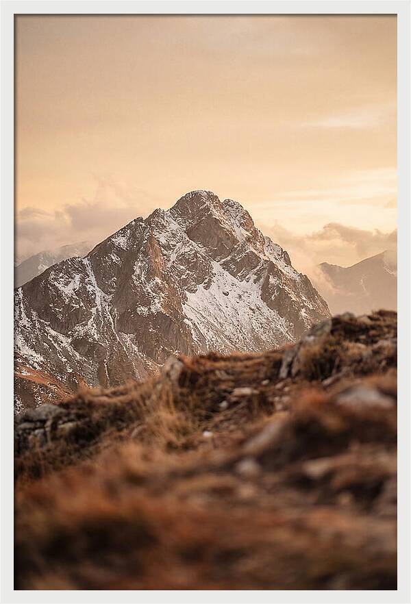 Snow Capped Mountain Peak At Golden Hour