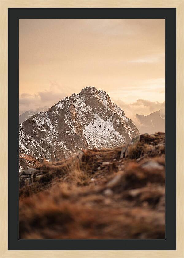 Snow Capped Mountain Peak At Golden Hour