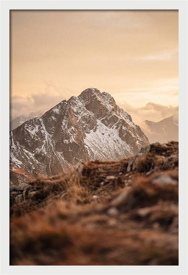 Snow Capped Mountain Peak At Golden Hour