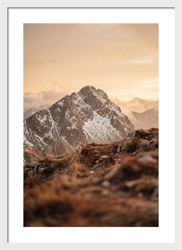 Snow Capped Mountain Peak At Golden Hour