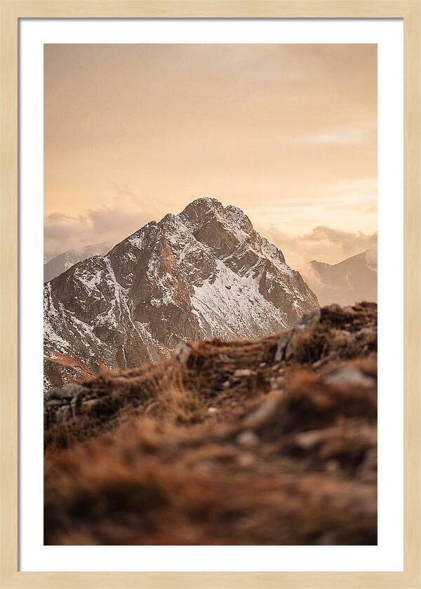 Snow Capped Mountain Peak At Golden Hour