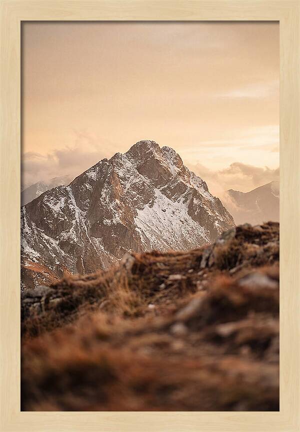 Snow Capped Mountain Peak At Golden Hour