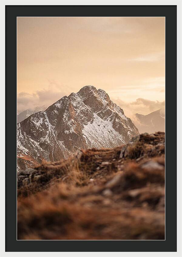 Snow Capped Mountain Peak At Golden Hour