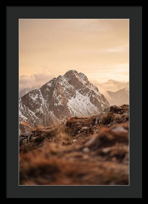 Snow Capped Mountain Peak At Golden Hour