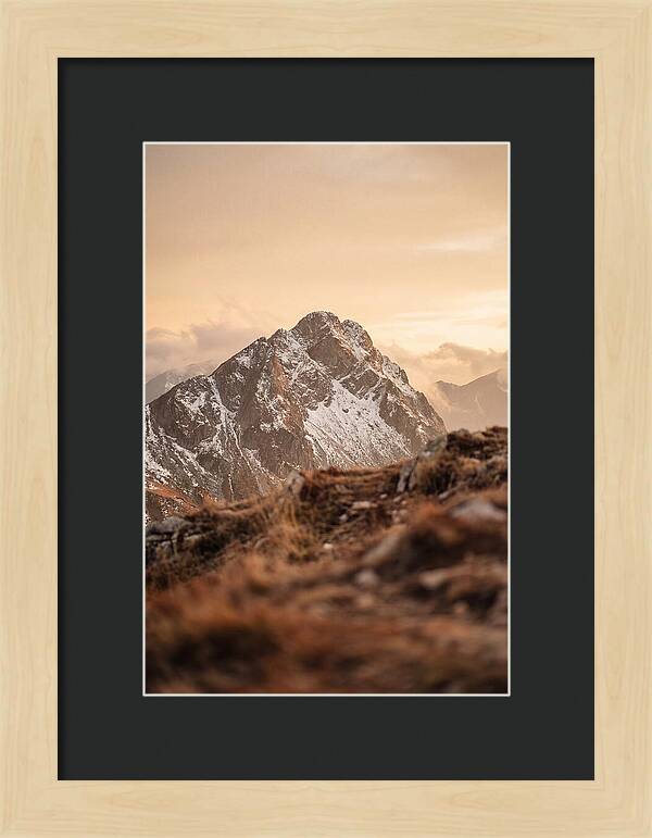 Snow Capped Mountain Peak At Golden Hour