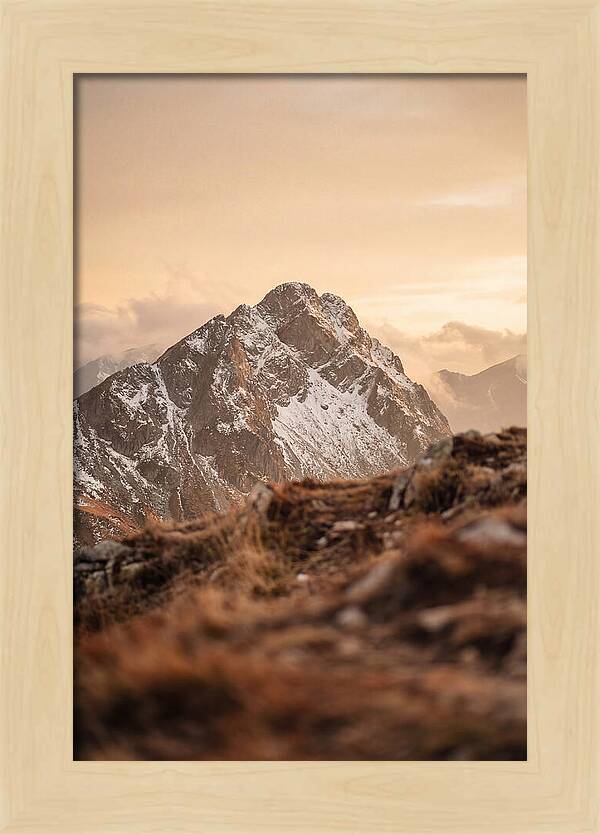 Snow Capped Mountain Peak At Golden Hour
