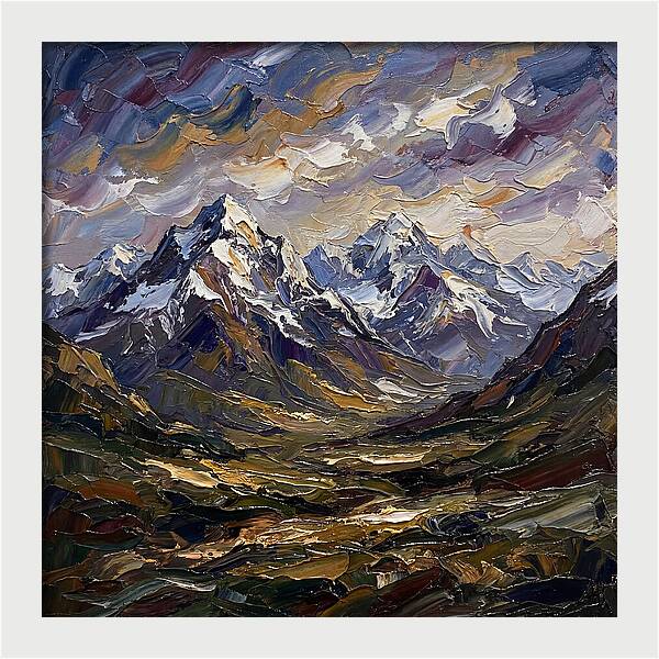 Snow Capped Mountains In Palette Knife