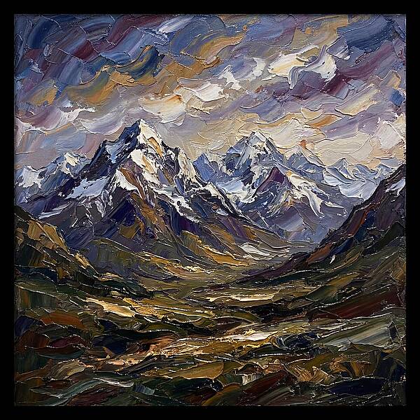 Snow Capped Mountains In Palette Knife