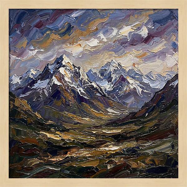 Snow Capped Mountains In Palette Knife