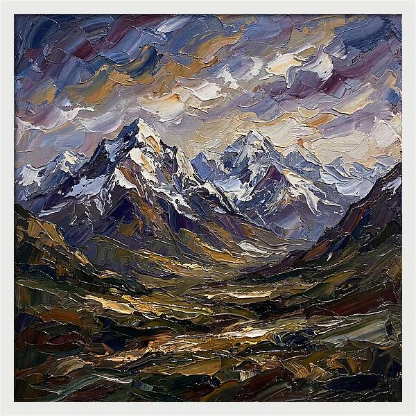 Snow Capped Mountains In Palette Knife