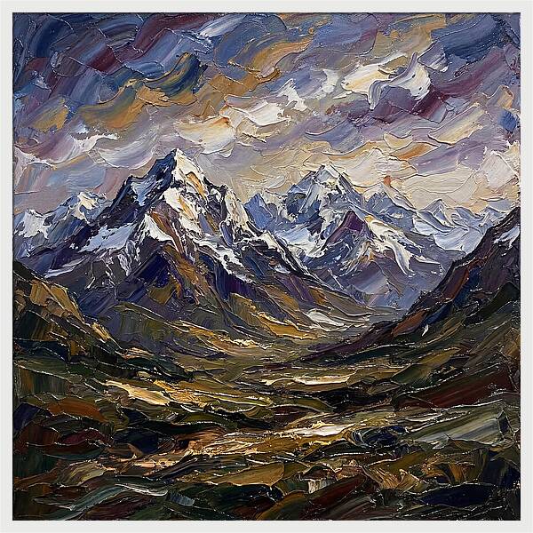 Snow Capped Mountains In Palette Knife