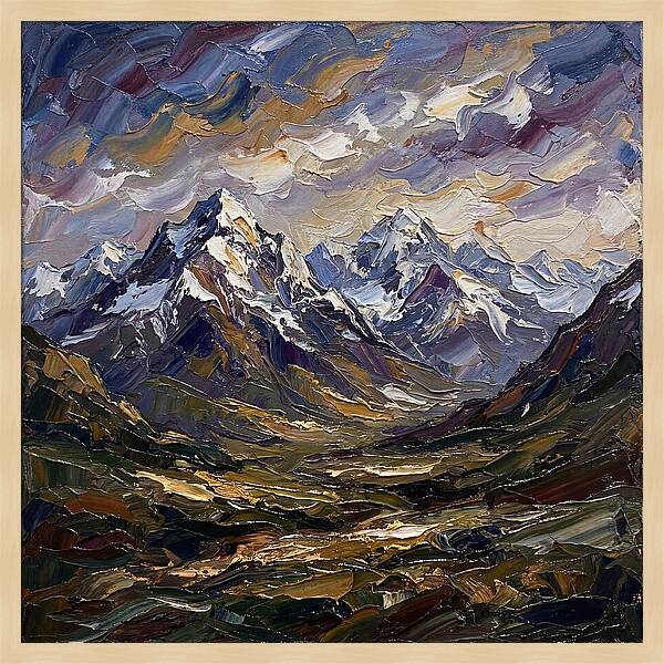 Snow Capped Mountains In Palette Knife