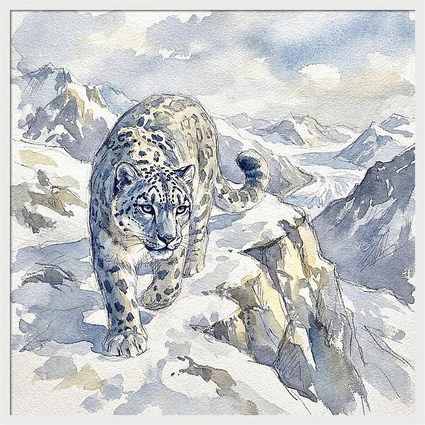 Snow Leopard In Majestic Mountains
