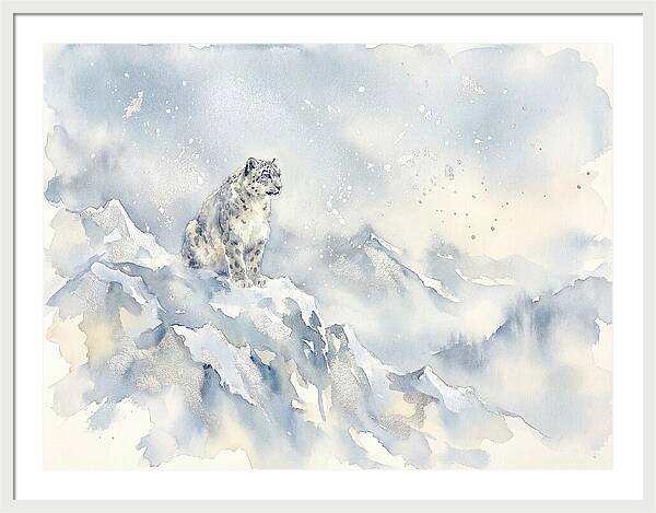 Snow Leopard In Serene Snowfall