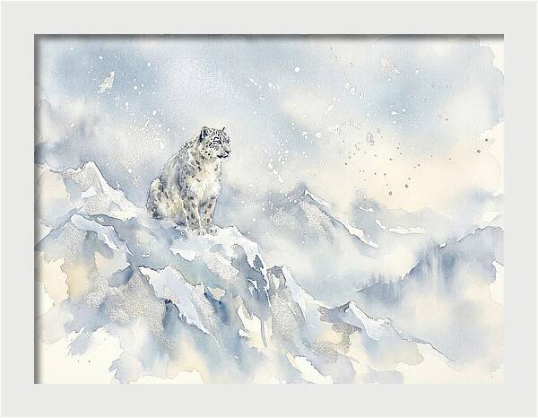 Snow Leopard In Serene Snowfall